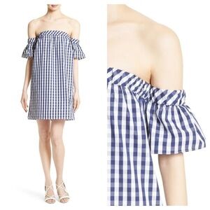 Milly / Gingham navy white Off the Shoulder Shift mini Dress Size M